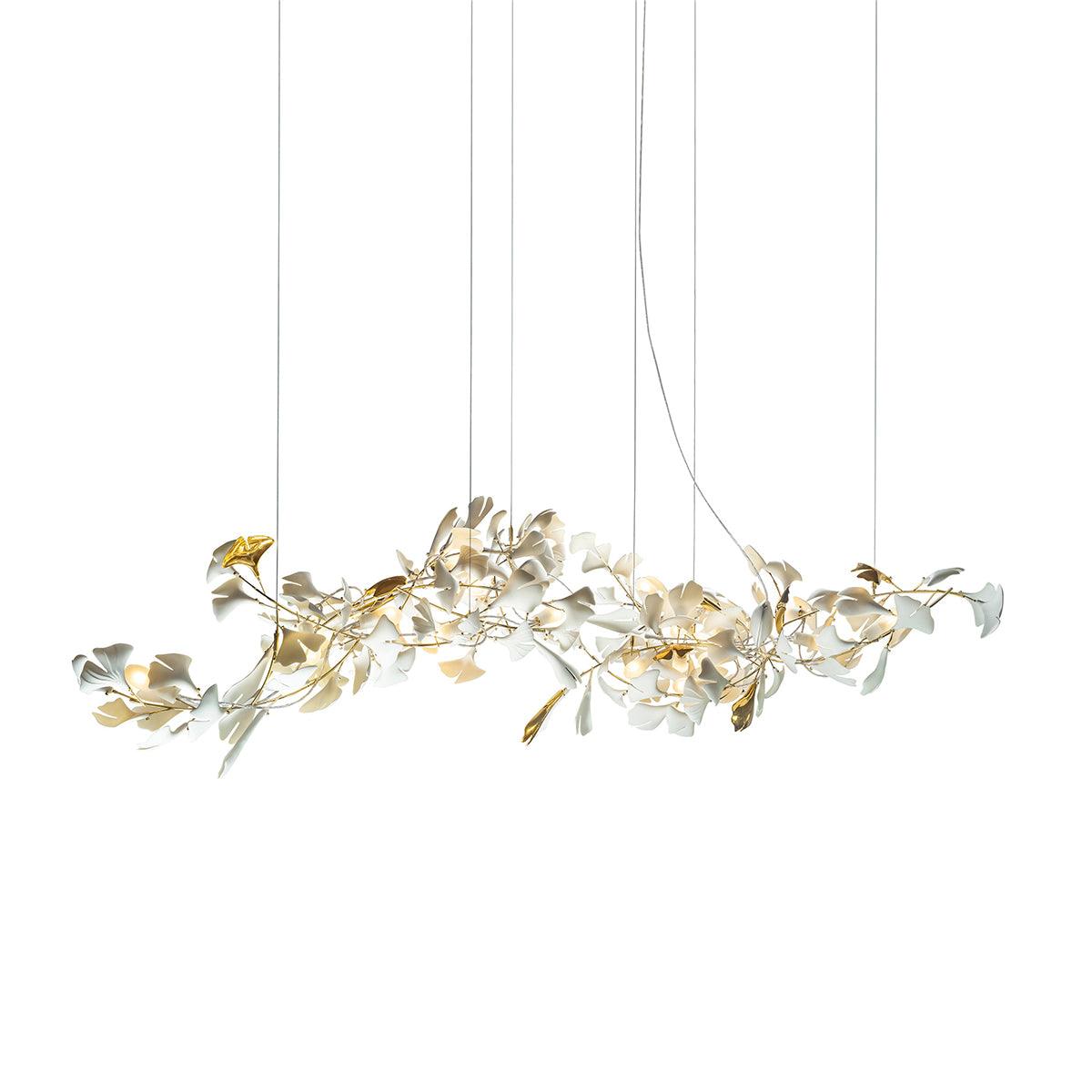 Calix lámpara de araña marco cerámica sombra hoja ginkgo blanco dorado moderno