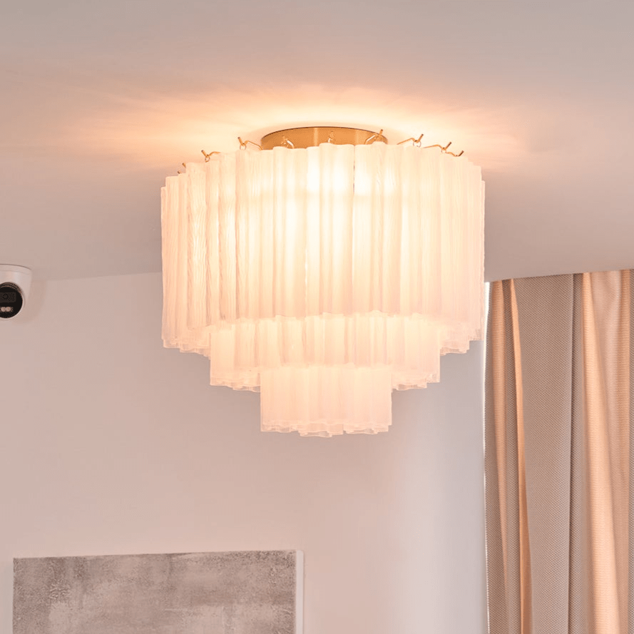 Velelena lámpara de techo blanca de vidrio Murano en capas elegante moderna