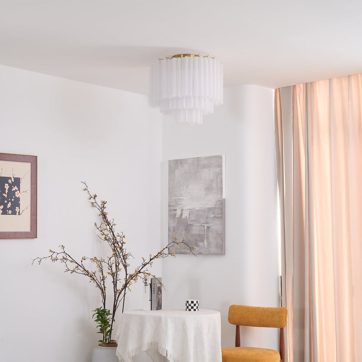 Velelena lámpara de techo blanca de vidrio Murano en capas elegante moderna