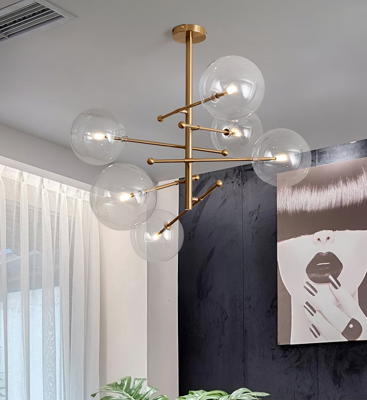 Orbit lámpara de araña contemporánea con bolas de vidrio