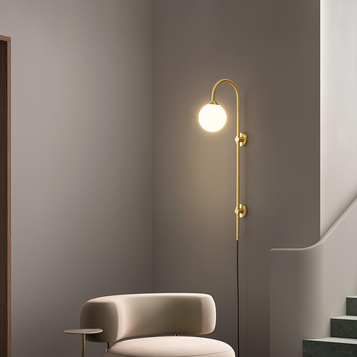 Evshaia aplique de pared Premium elegancia Globo con bombilla enchufable de latón y vidrio