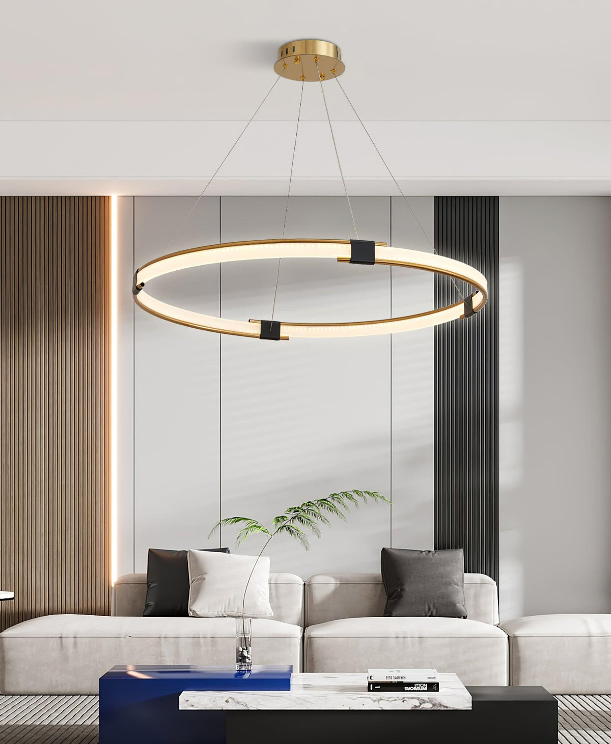 Lavi lámpara de araña dorada Ring LED Halo moderna