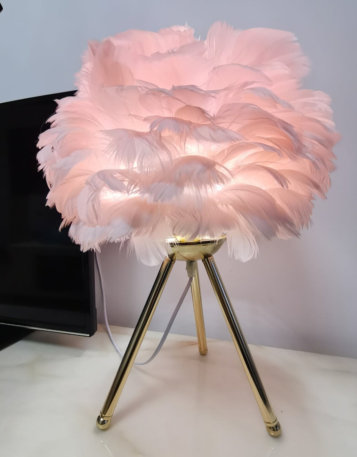 Nilo lámpara de mesa con detalles de pluma en estilo femenino