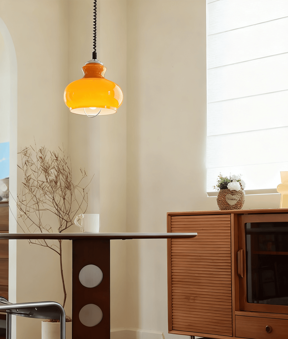 Amber lámpara colgante con pantalla de vidrio en espiral