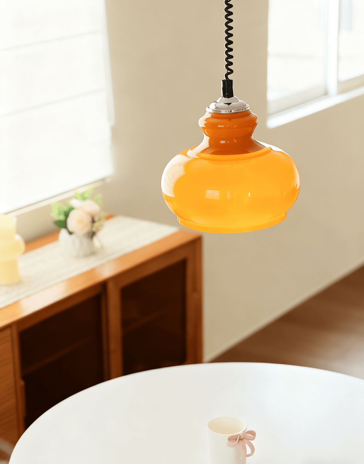 Amber lámpara colgante con pantalla de vidrio en espiral