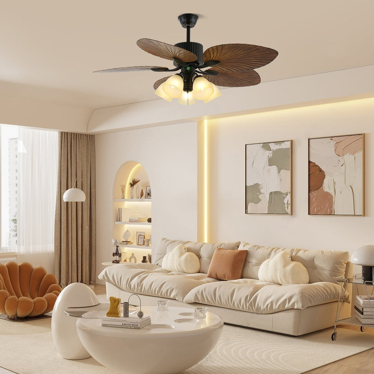 Syleelle ventilador de techo con luz de madera tropical y vidrio