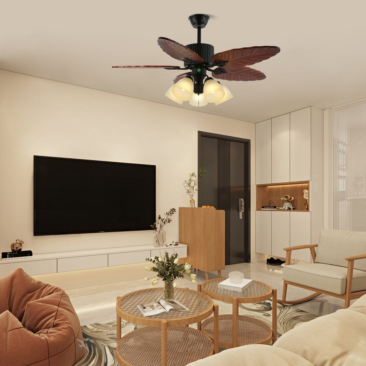 Syleelle ventilador de techo con luz de madera tropical y vidrio