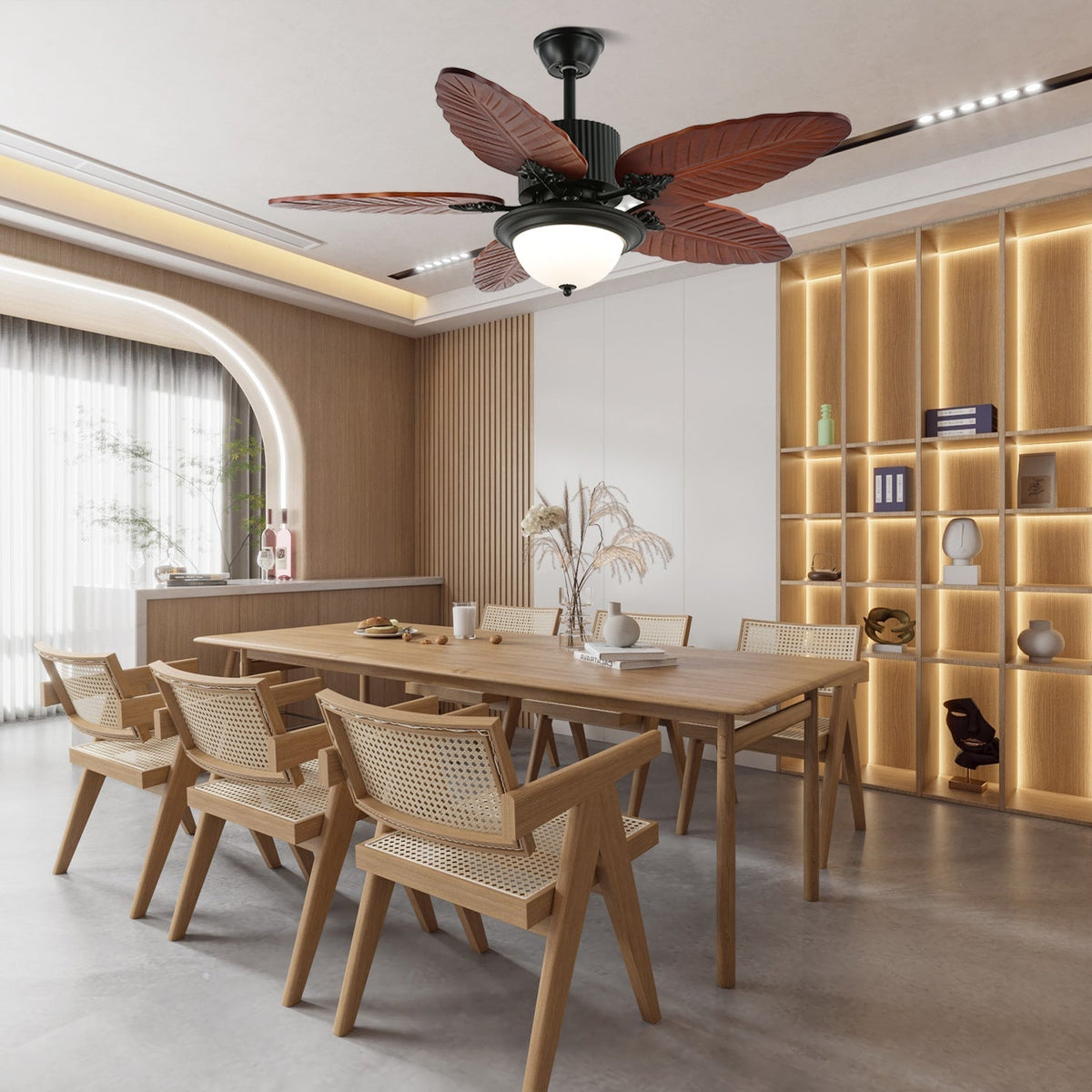 Syleelle ventilador de techo con luz de madera tropical y vidrio