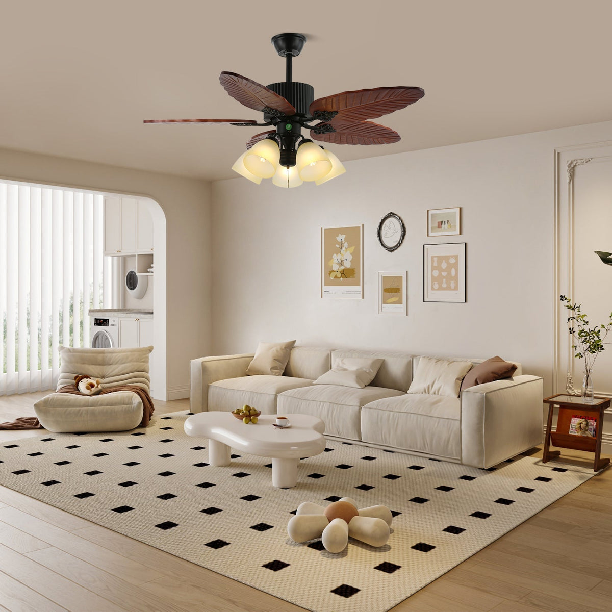 Syleelle ventilador de techo con luz de madera tropical y vidrio