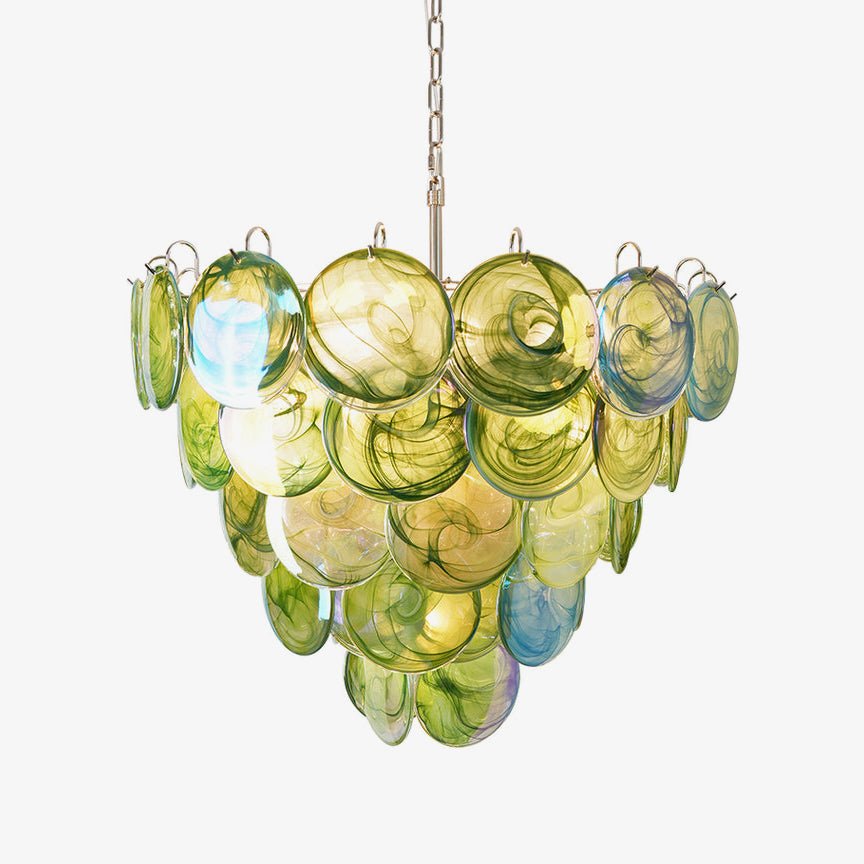 Lioraline lámpara de araña verde vidrio Murano Disc Contemporáneo