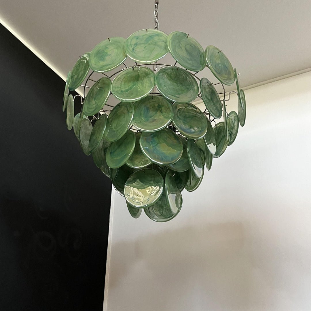 Lioraline lámpara de araña verde vidrio Murano Disc Contemporáneo