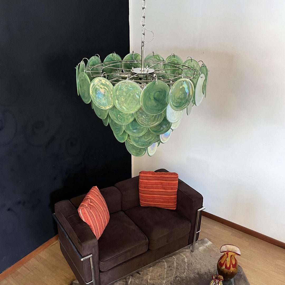 Lioraline lámpara de araña verde vidrio Murano Disc Contemporáneo