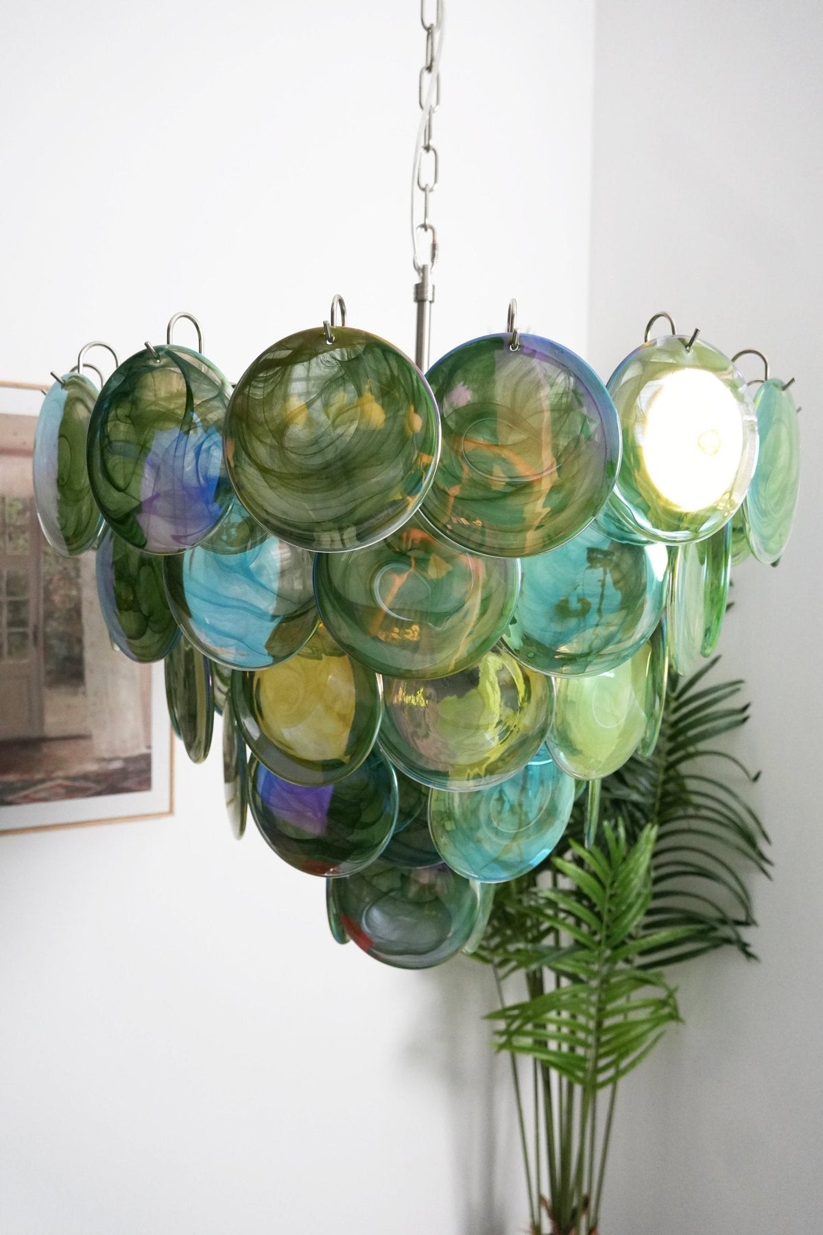 Lioraline lámpara de araña verde vidrio Murano Disc Contemporáneo