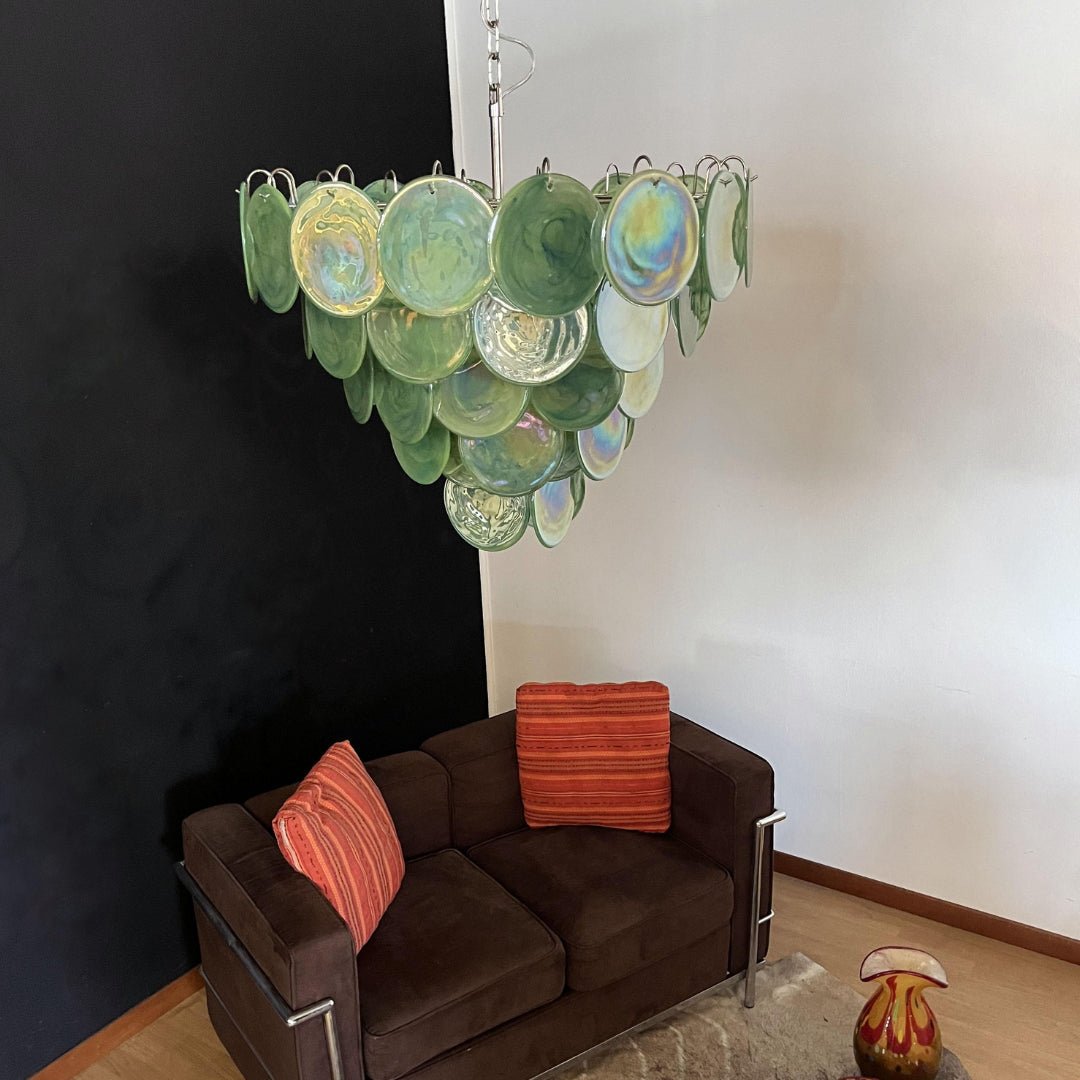 Lioraline lámpara de araña verde vidrio Murano Disc Contemporáneo