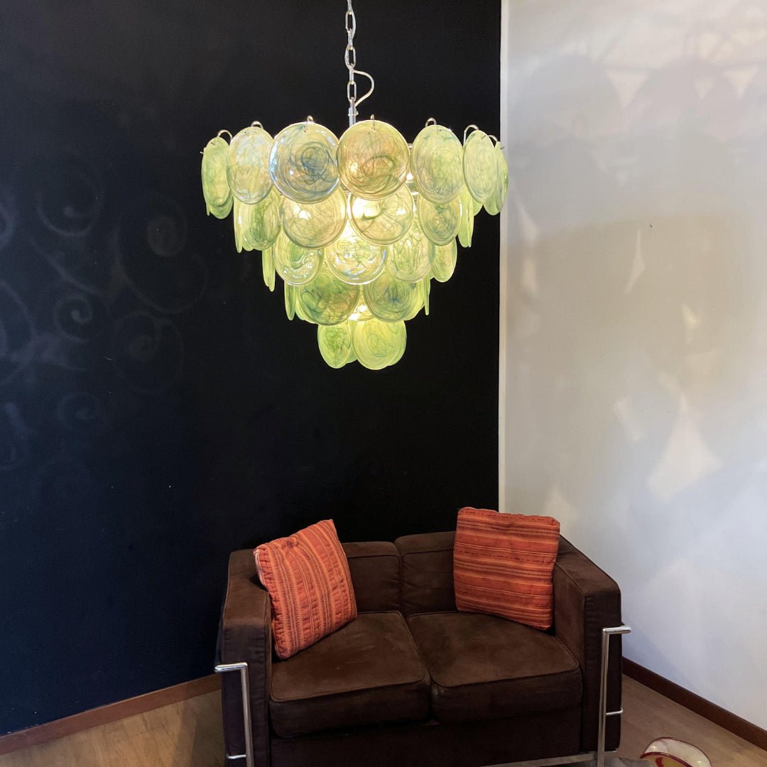 Lioraline lámpara de araña verde vidrio Murano Disc Contemporáneo