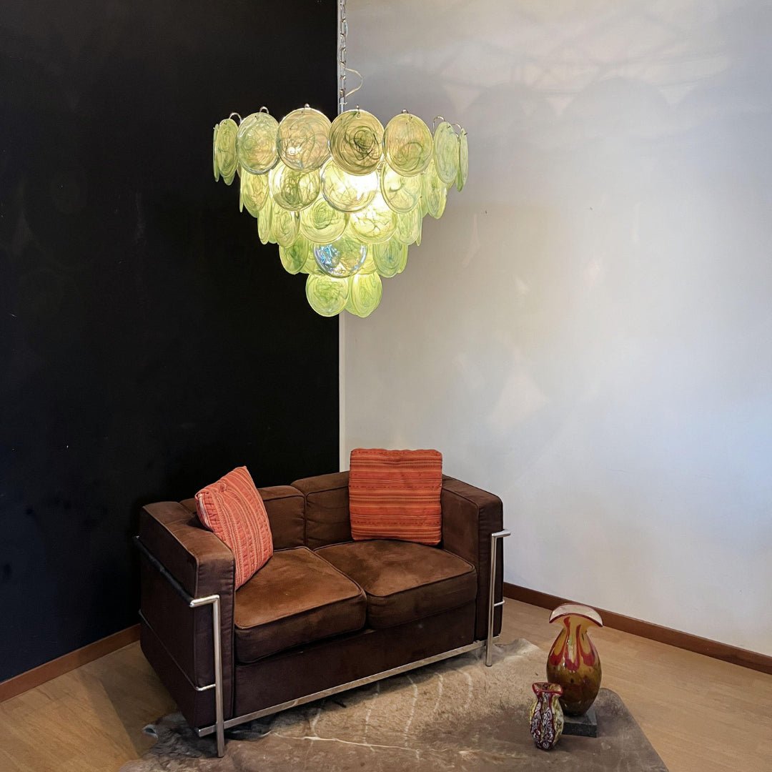 Lioraline lámpara de araña verde vidrio Murano Disc Contemporáneo