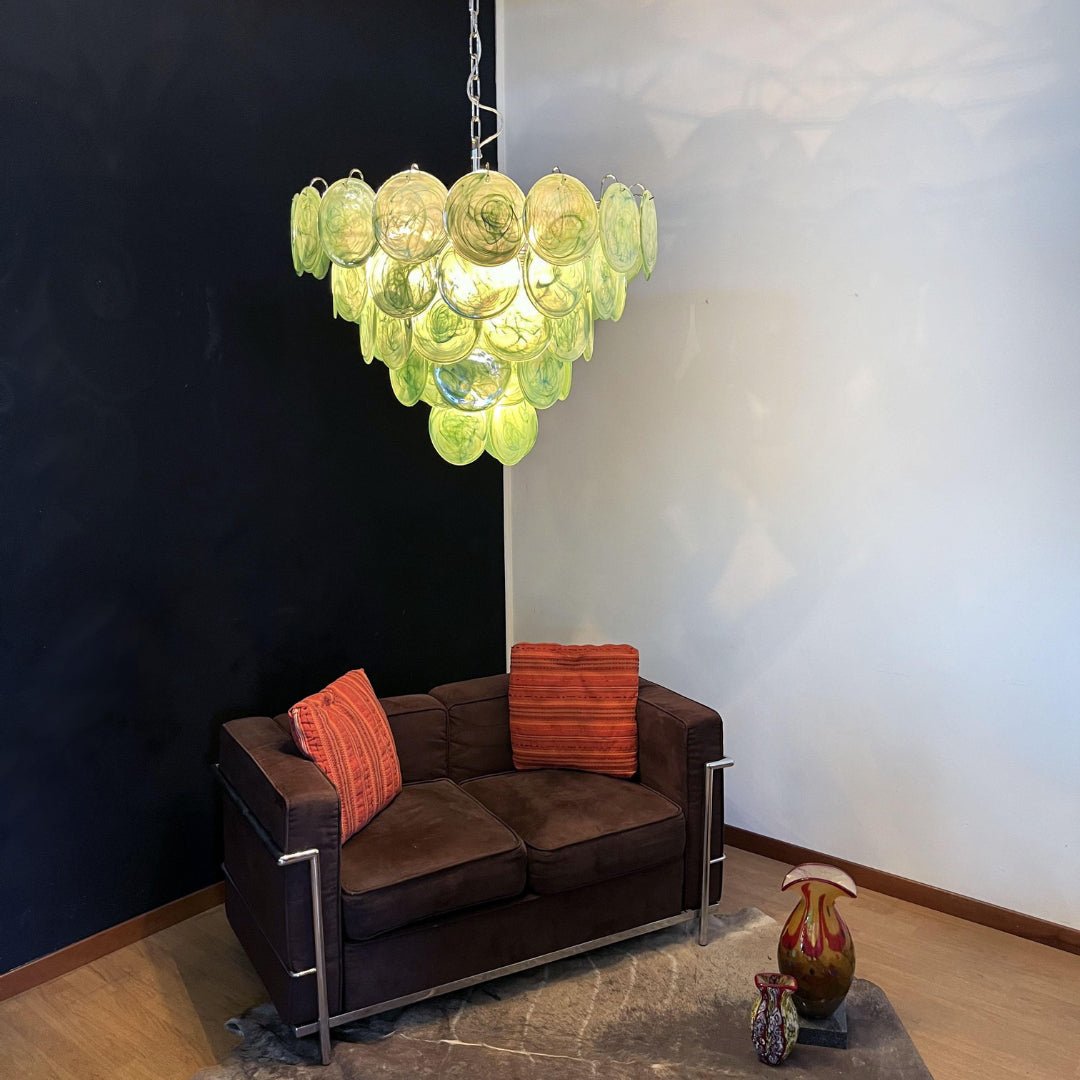 Lioraline lámpara de araña verde vidrio Murano Disc Contemporáneo