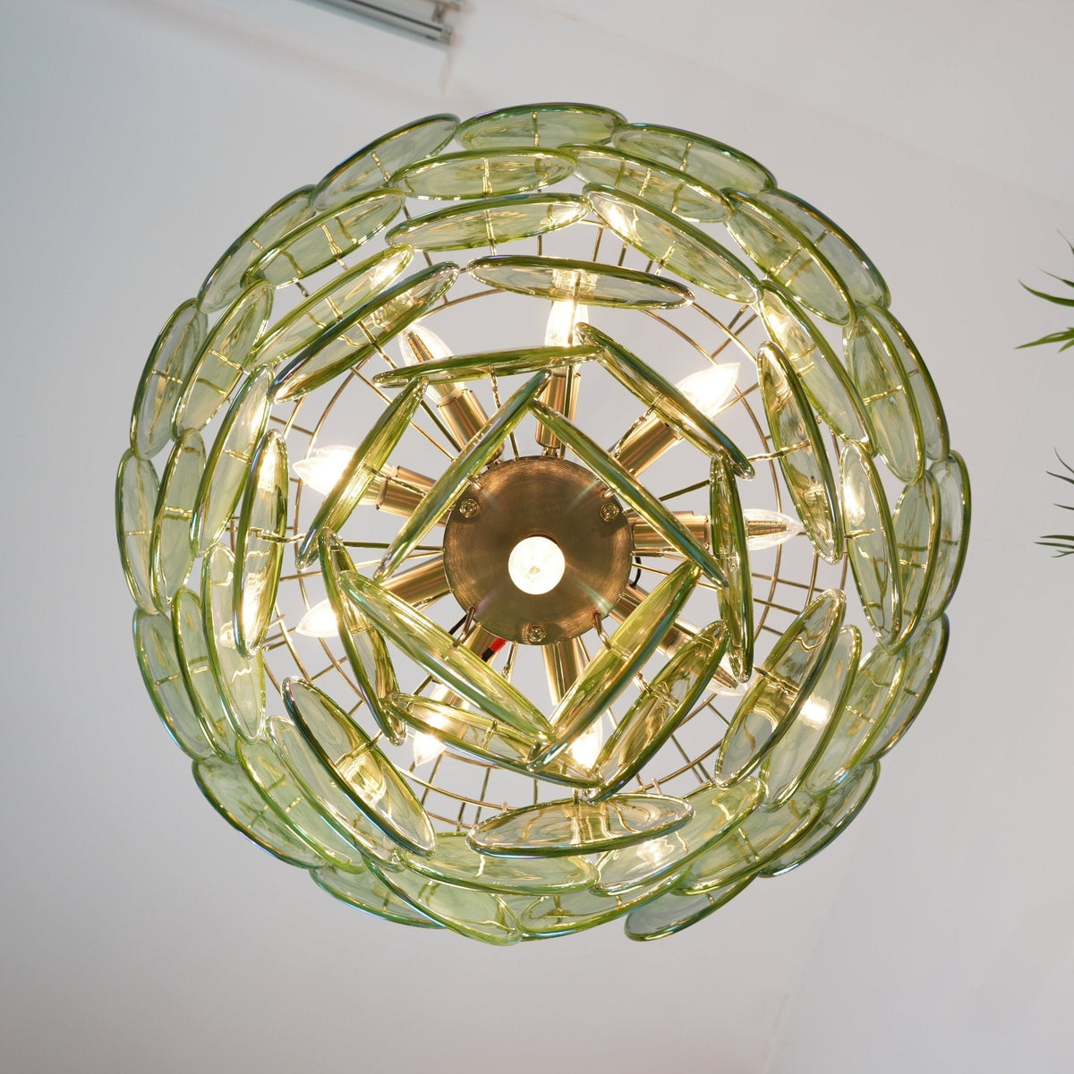 Lioraline lámpara de araña verde vidrio Murano Disc Contemporáneo