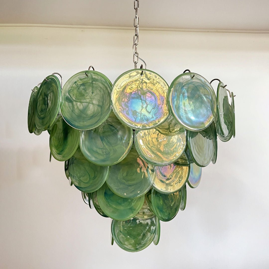 Lioraline lámpara de araña verde vidrio Murano Disc Contemporáneo