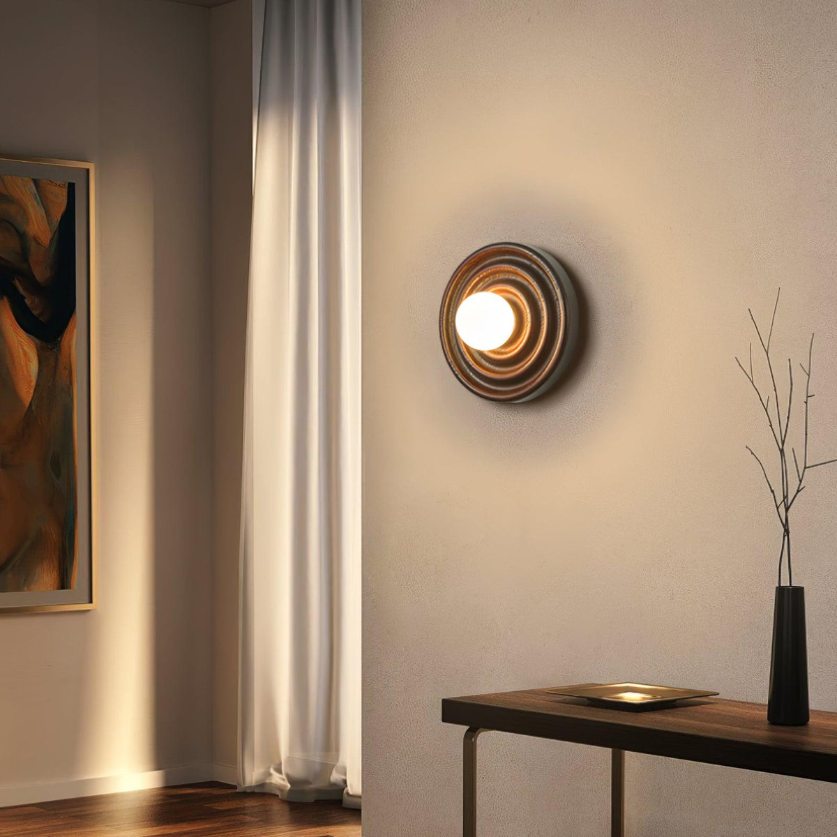 Aldinise aplique de pared efecto ondulado con cuerpo de madera de haya y cúpula de vidrio esfera