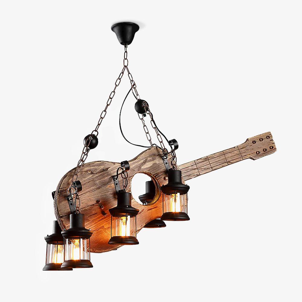 Elvisette lámpara colgante guitarra madera rústica vintage