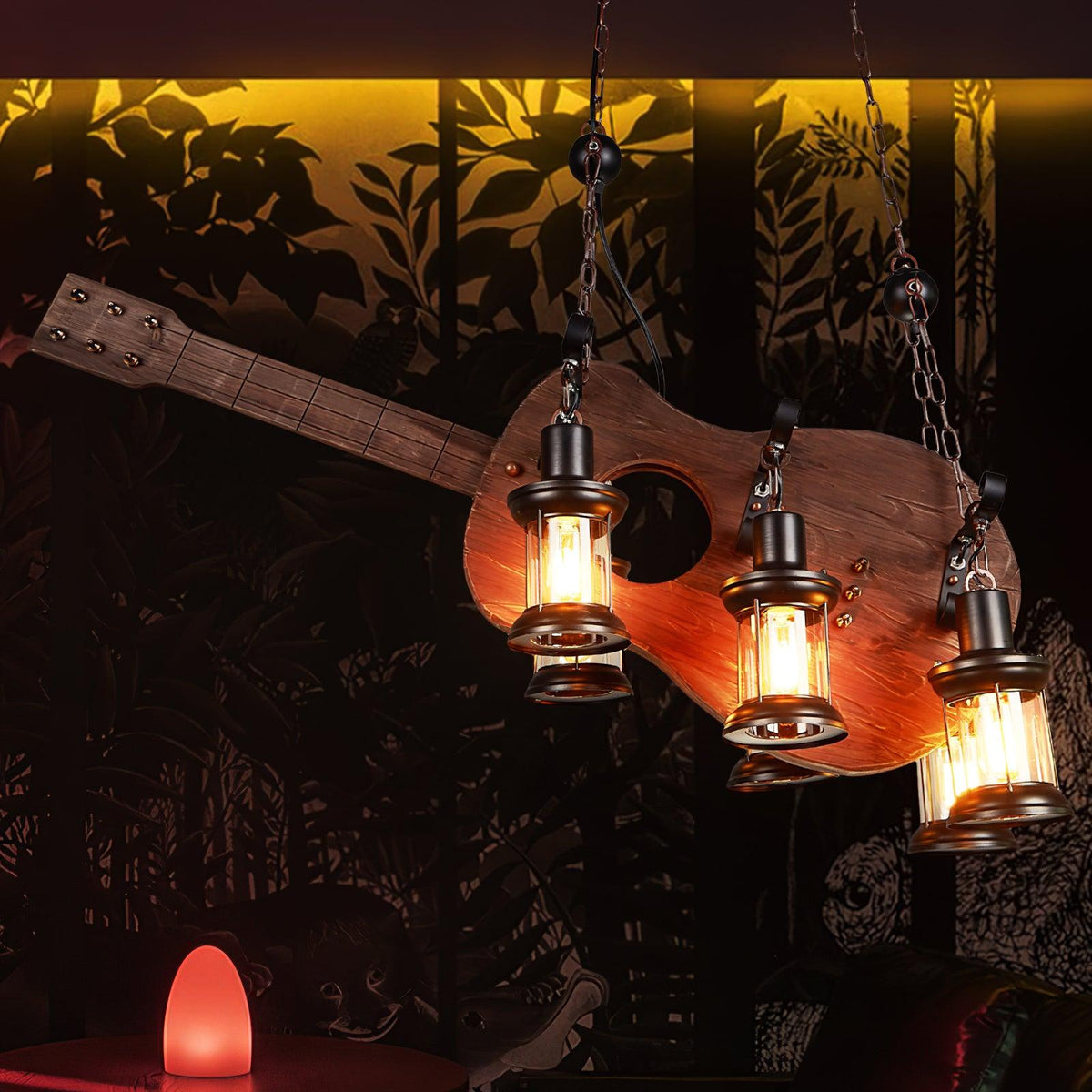 Elvisette lámpara colgante guitarra madera rústica vintage