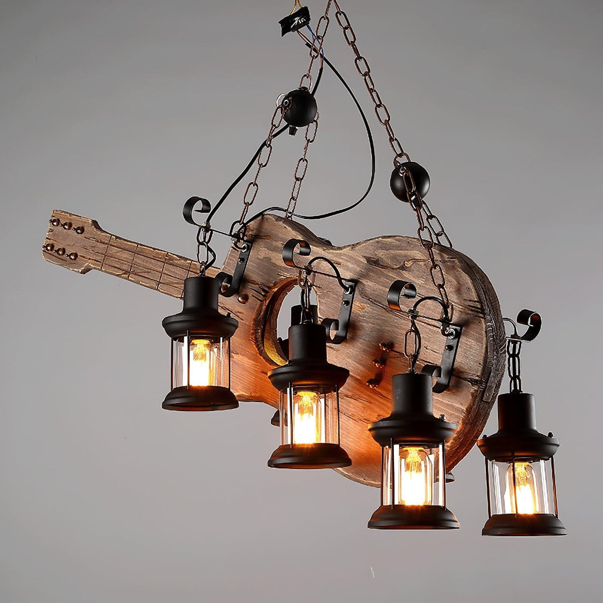 Elvisette lámpara colgante guitarra madera rústica vintage