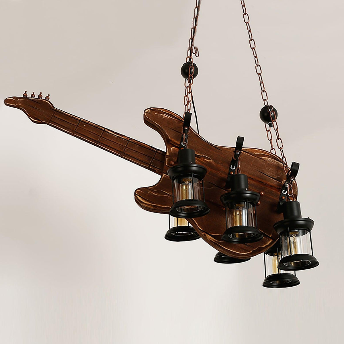Elvisette lámpara colgante guitarra madera rústica vintage
