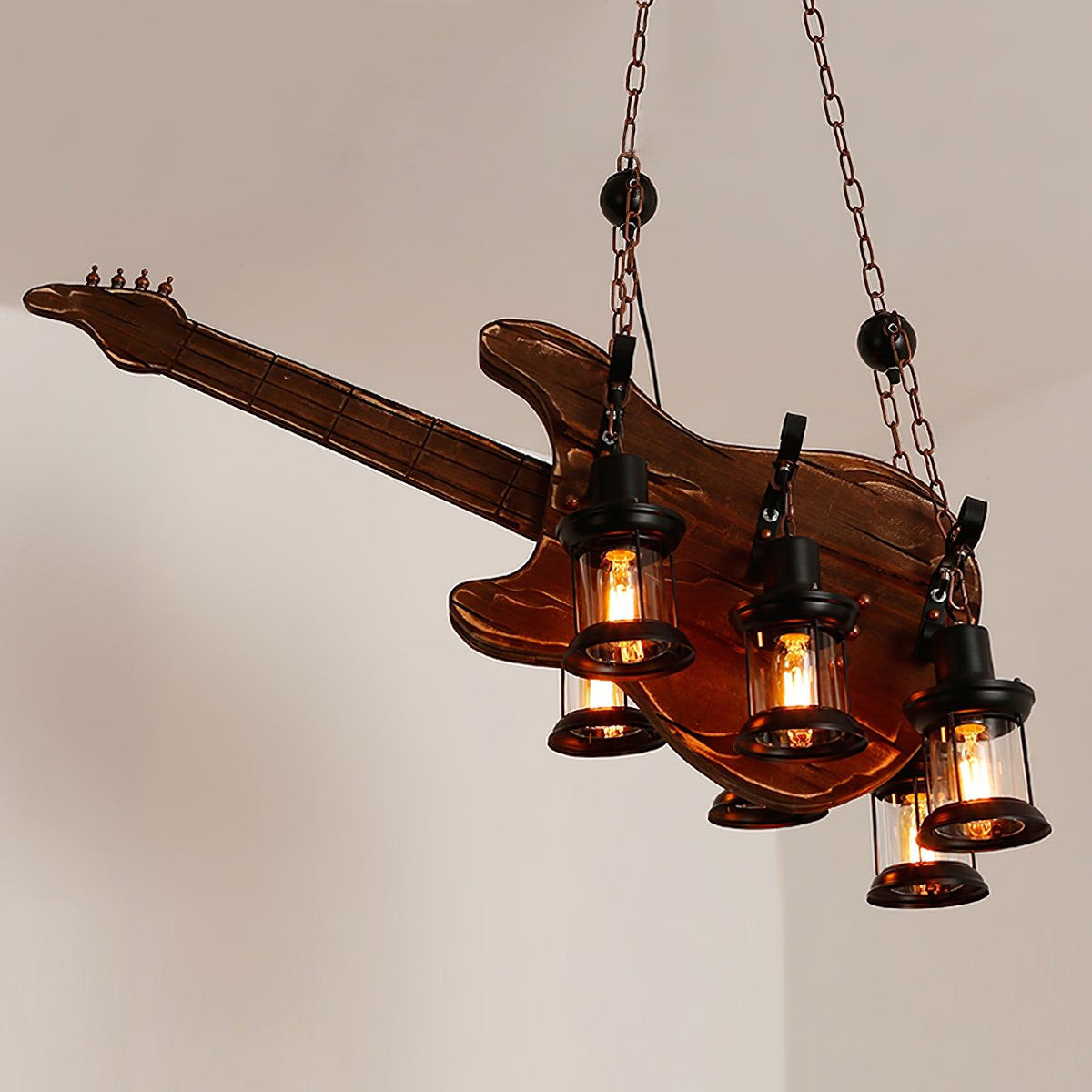 Elvisette lámpara colgante guitarra madera rústica vintage