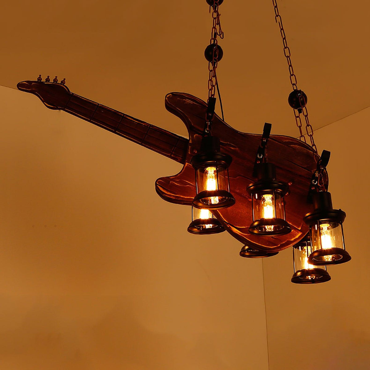 Elvisette lámpara colgante guitarra madera rústica vintage