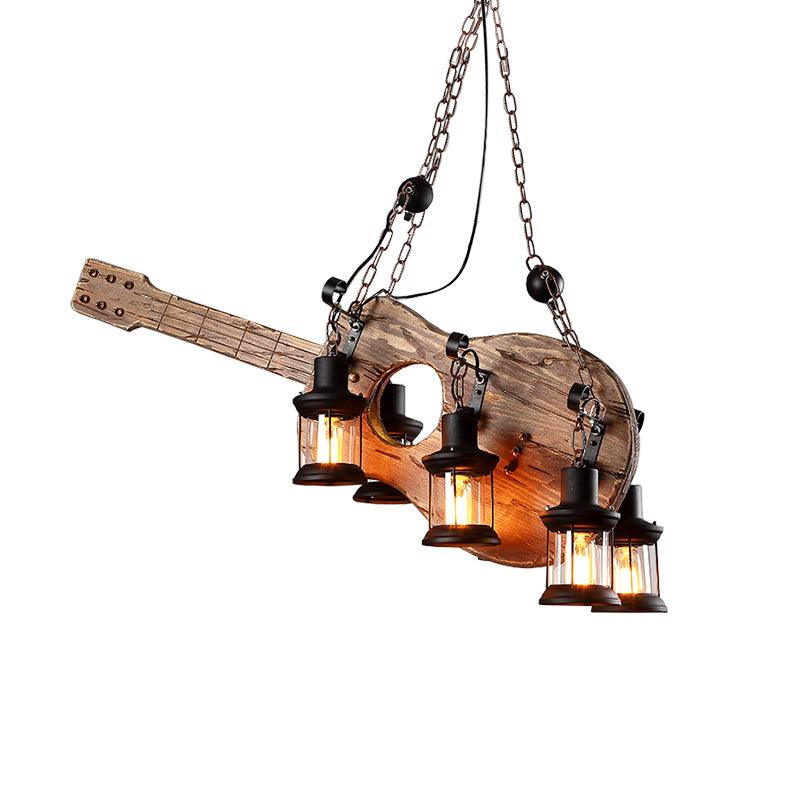 Elvisette lámpara colgante guitarra madera rústica vintage