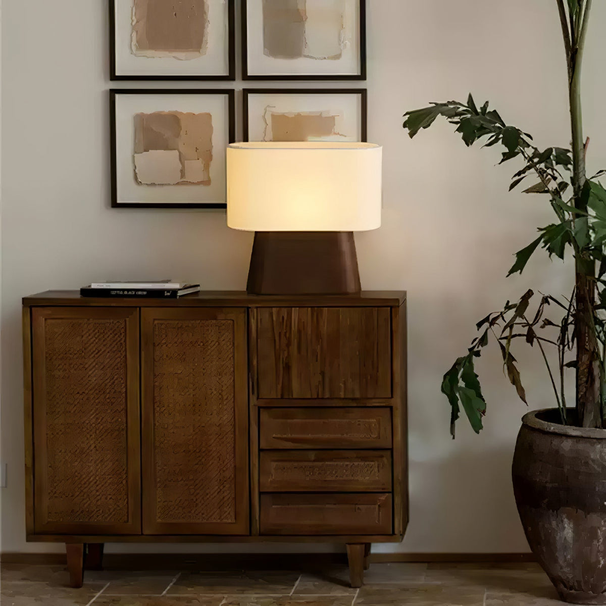 Grashen lámpara de mesa de madera y tejido