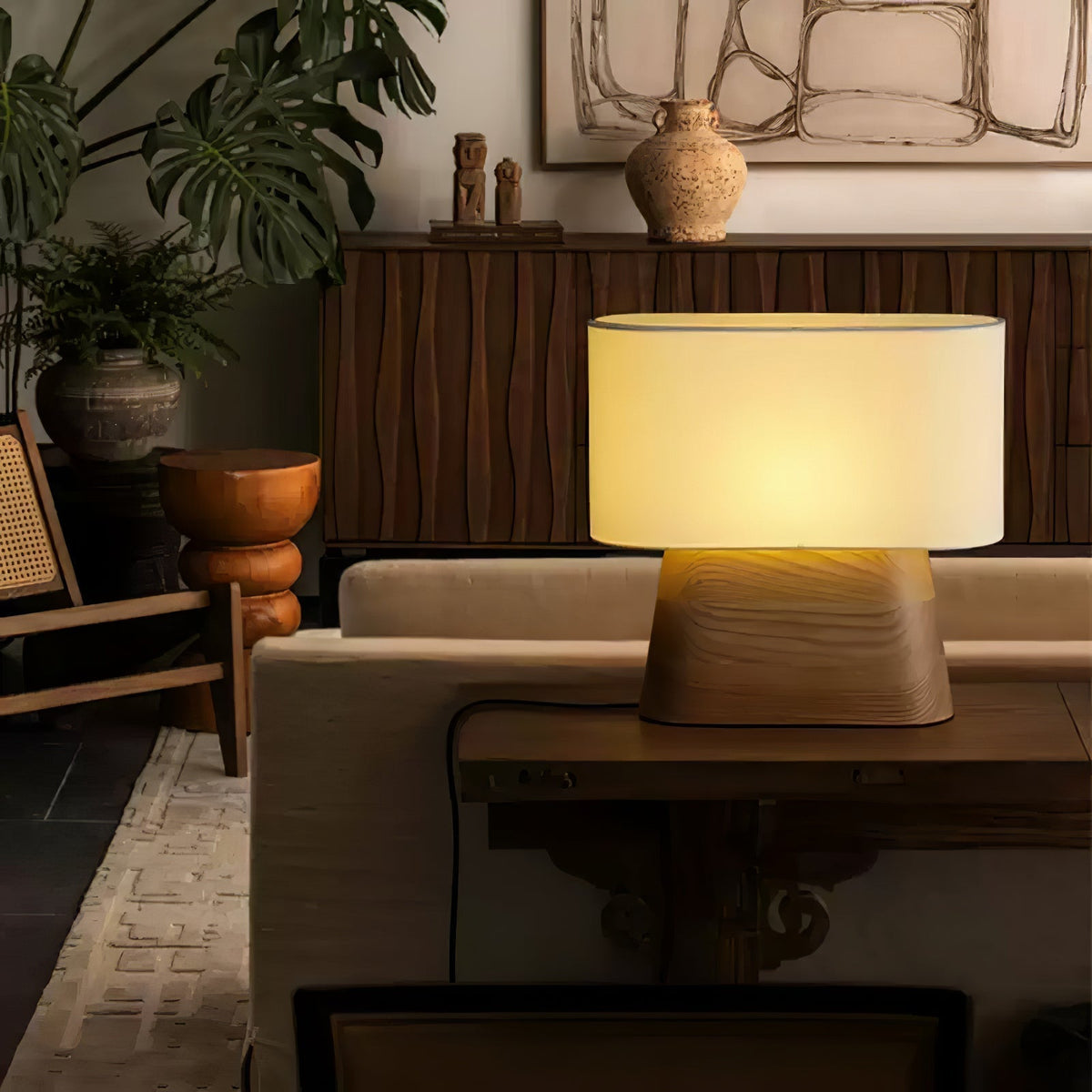 Grashen lámpara de mesa de madera y tejido
