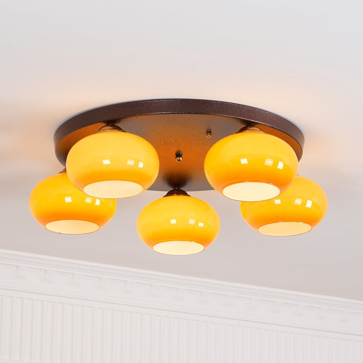 Luno plafón 5-Light vidrio ámbar