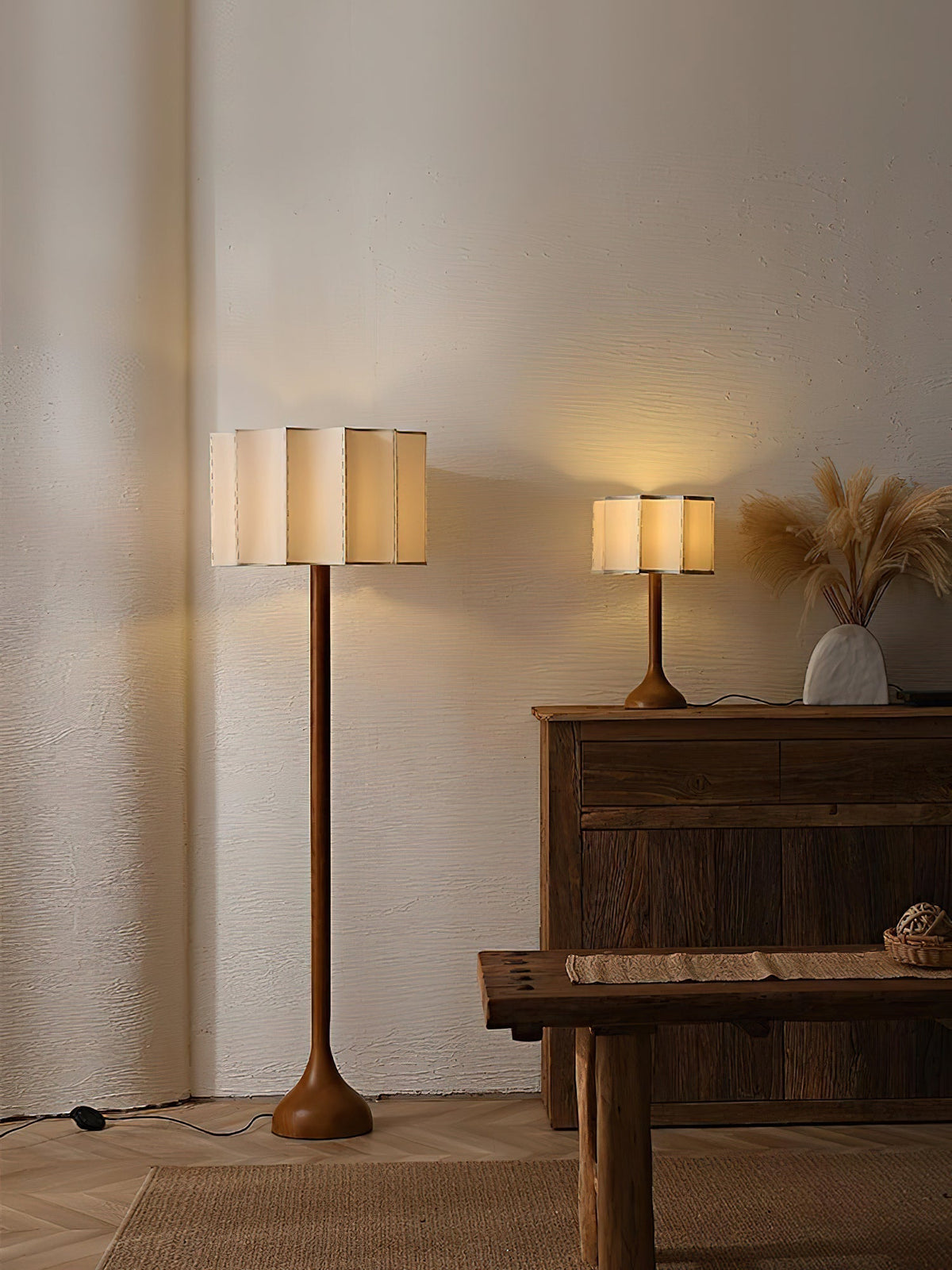 Livenq lámpara de mesa de madera y tejido
