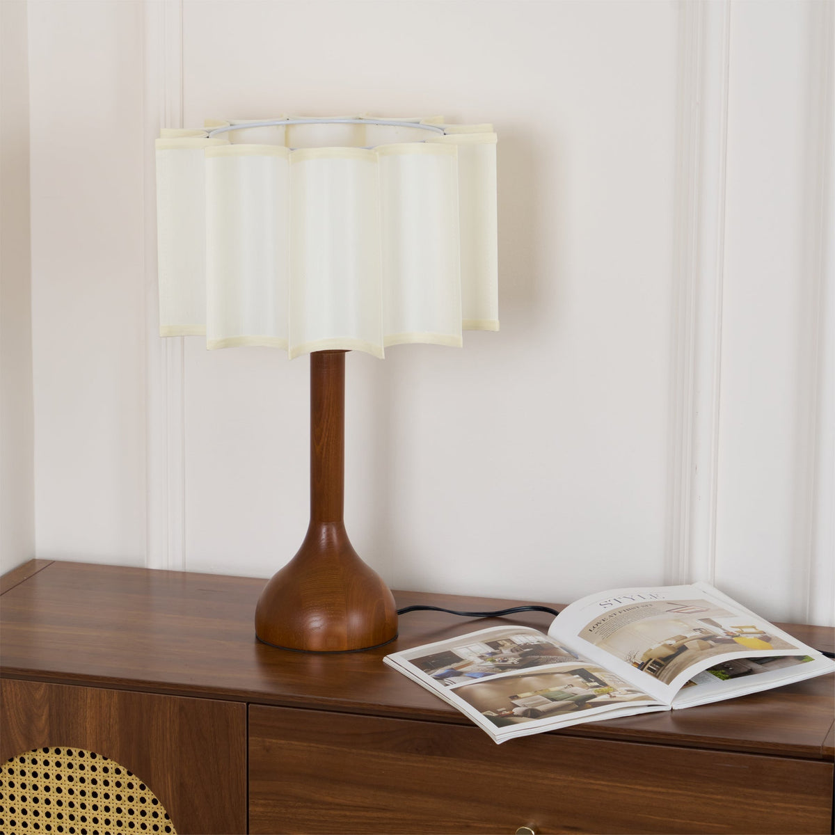 Livenq lámpara de mesa de madera y tejido