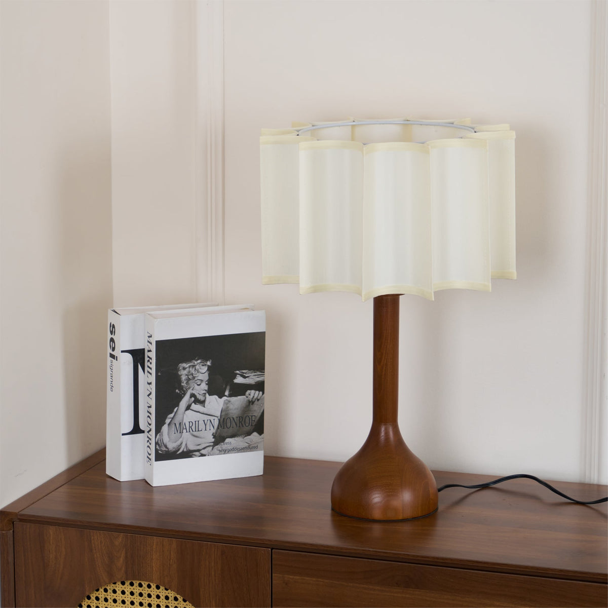 Livenq lámpara de mesa de madera y tejido