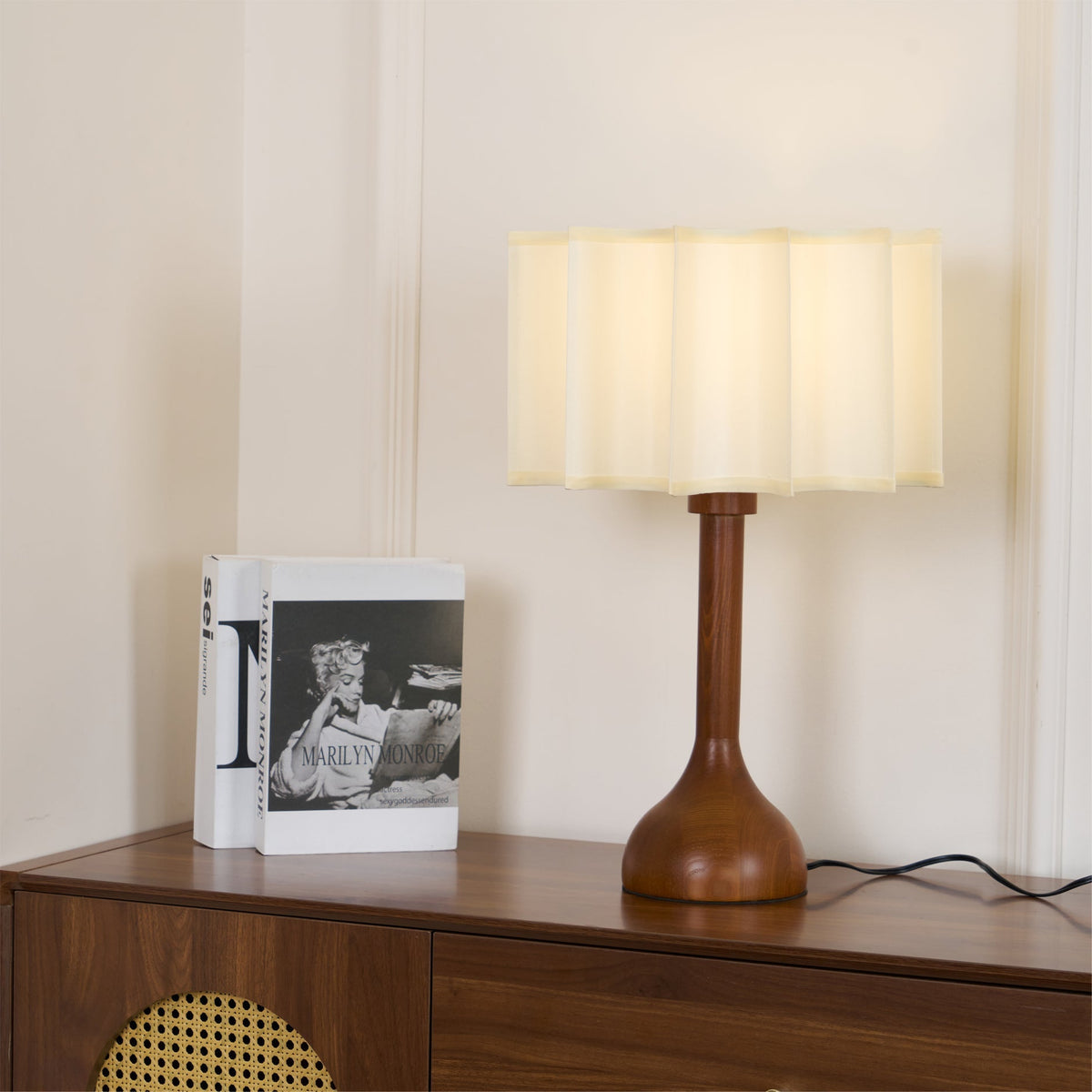 Livenq lámpara de mesa de madera y tejido