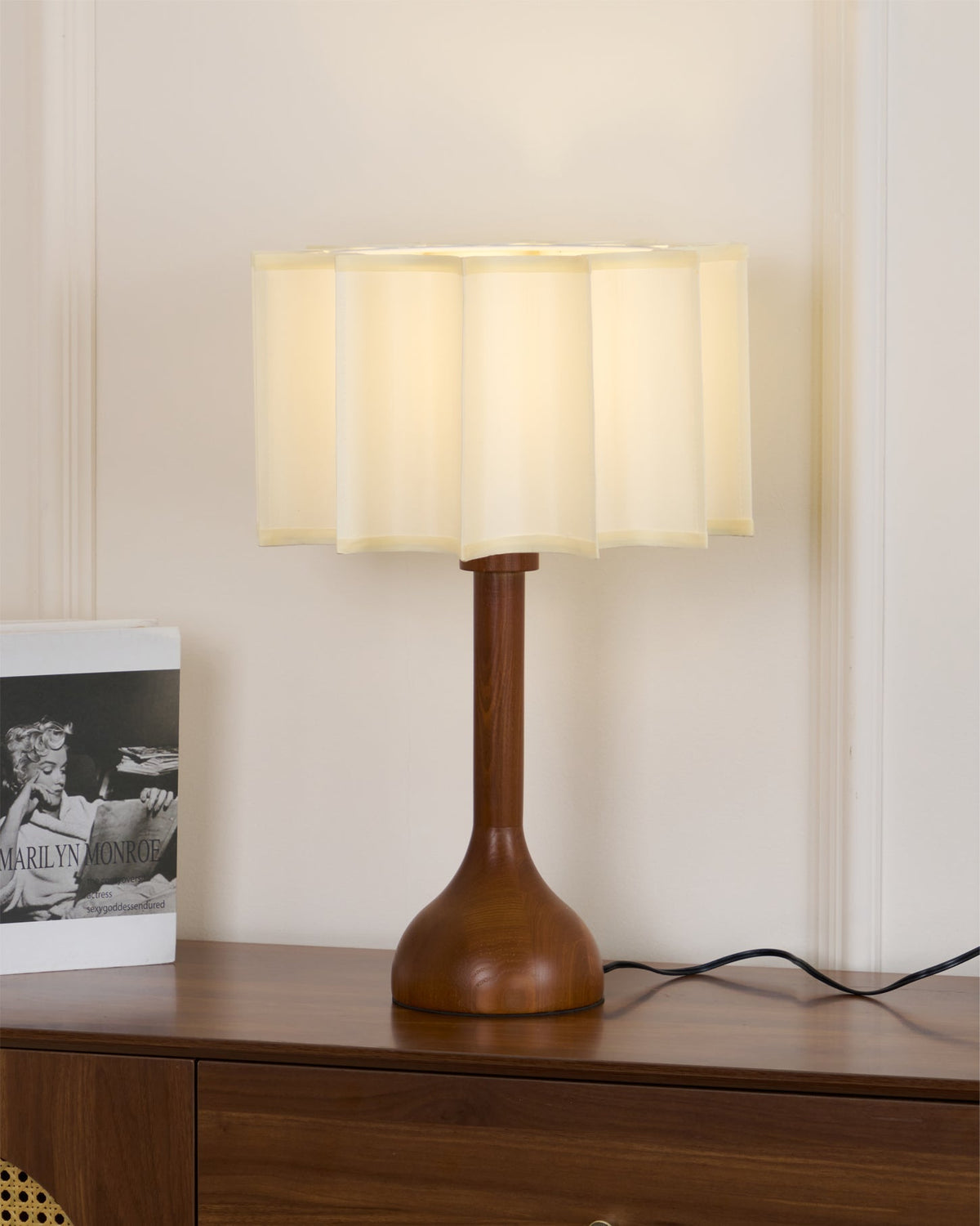 Livenq lámpara de mesa de madera y tejido