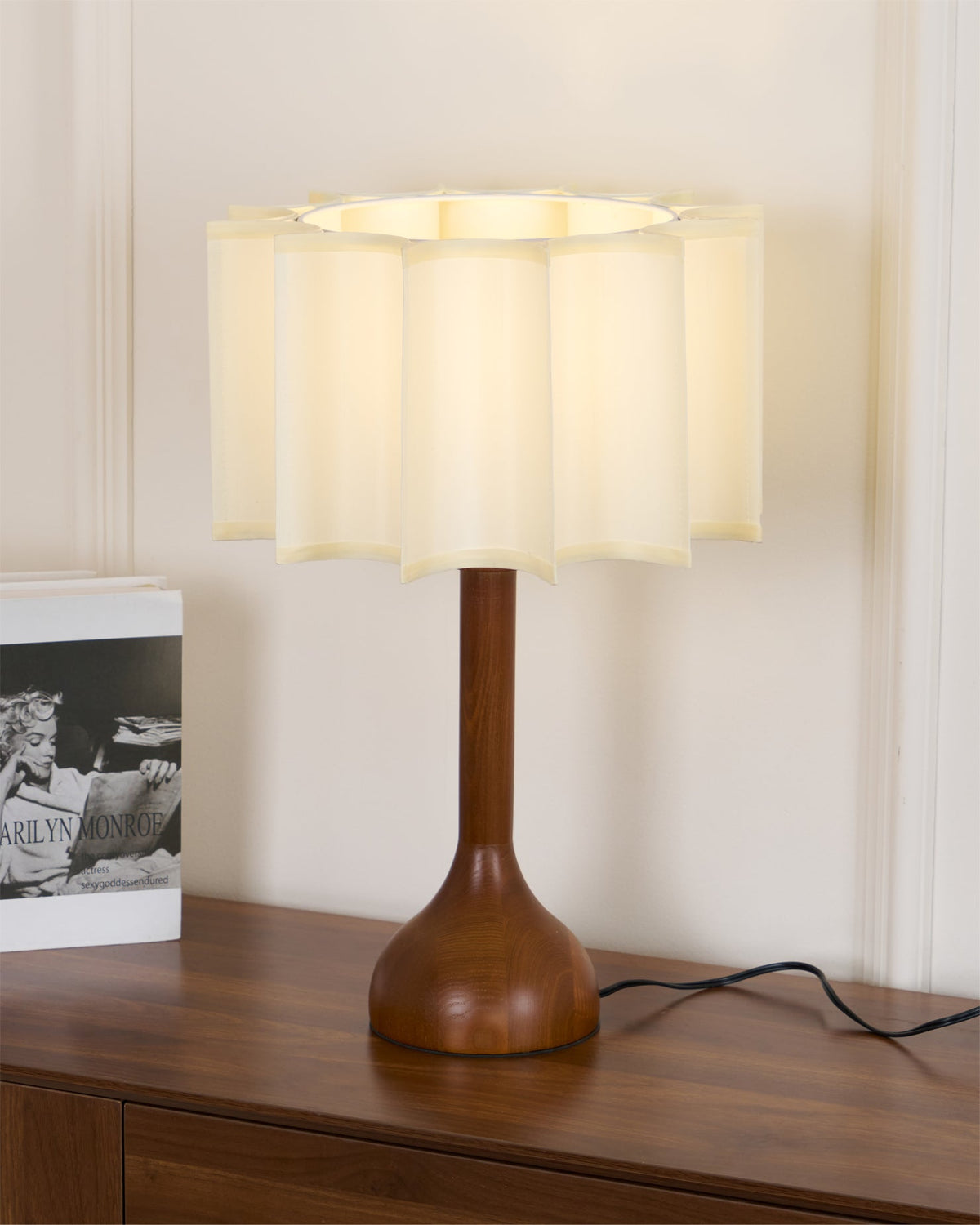 Livenq lámpara de mesa de madera y tejido