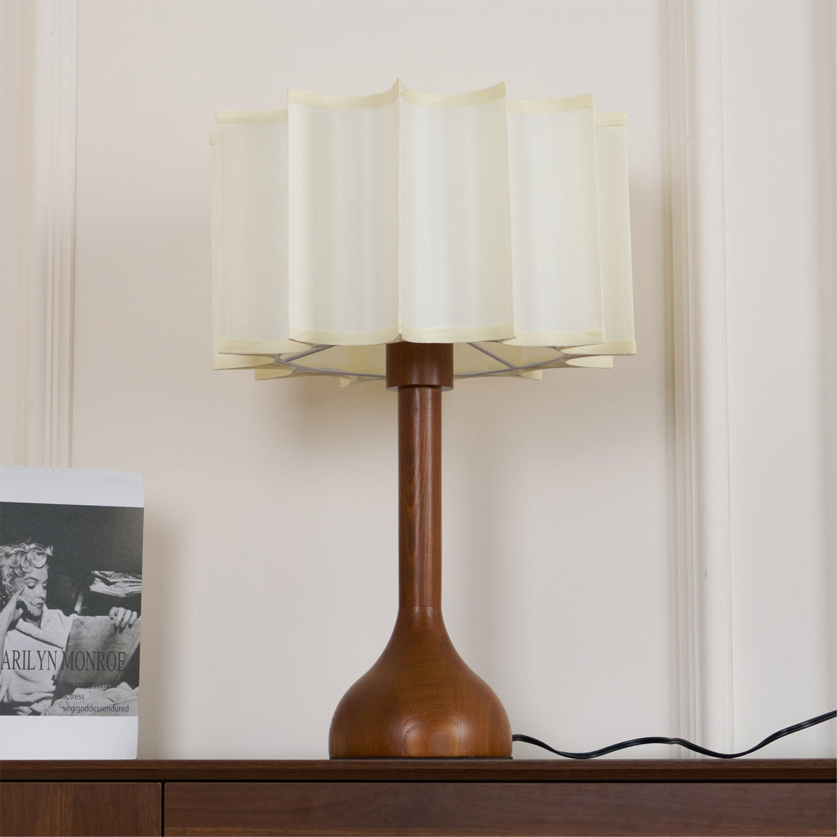 Livenq lámpara de mesa de madera y tejido
