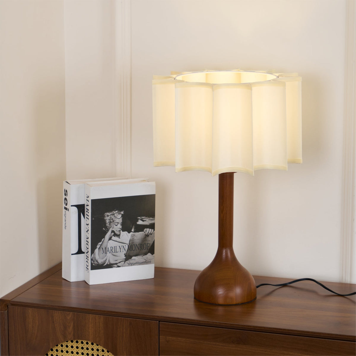 Livenq lámpara de mesa de madera y tejido