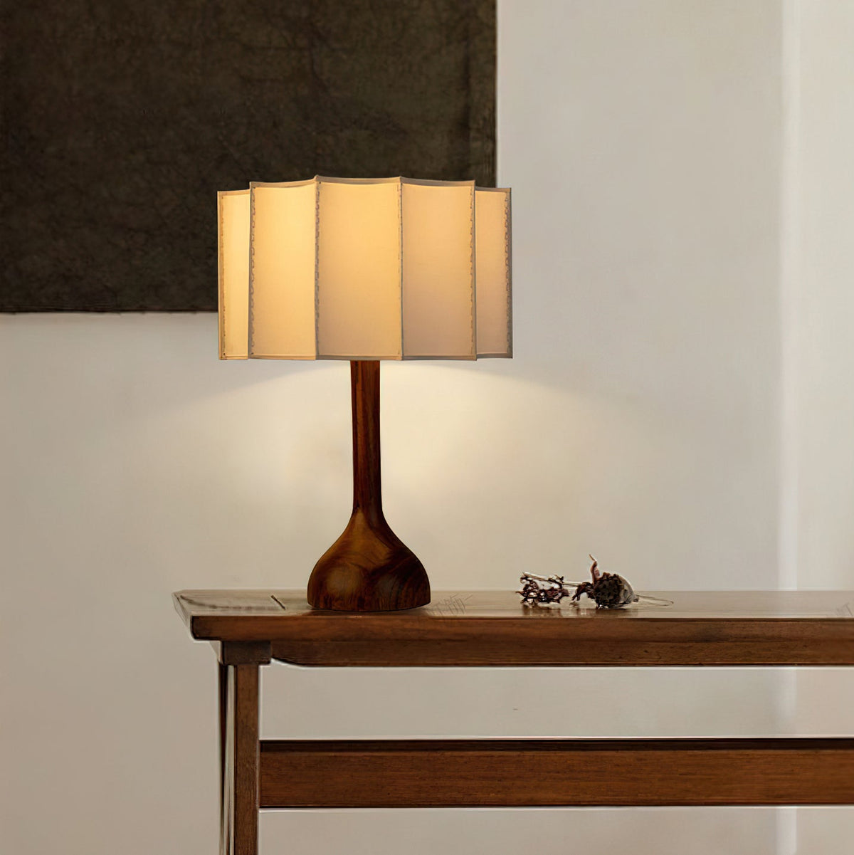 Livenq lámpara de mesa de madera y tejido