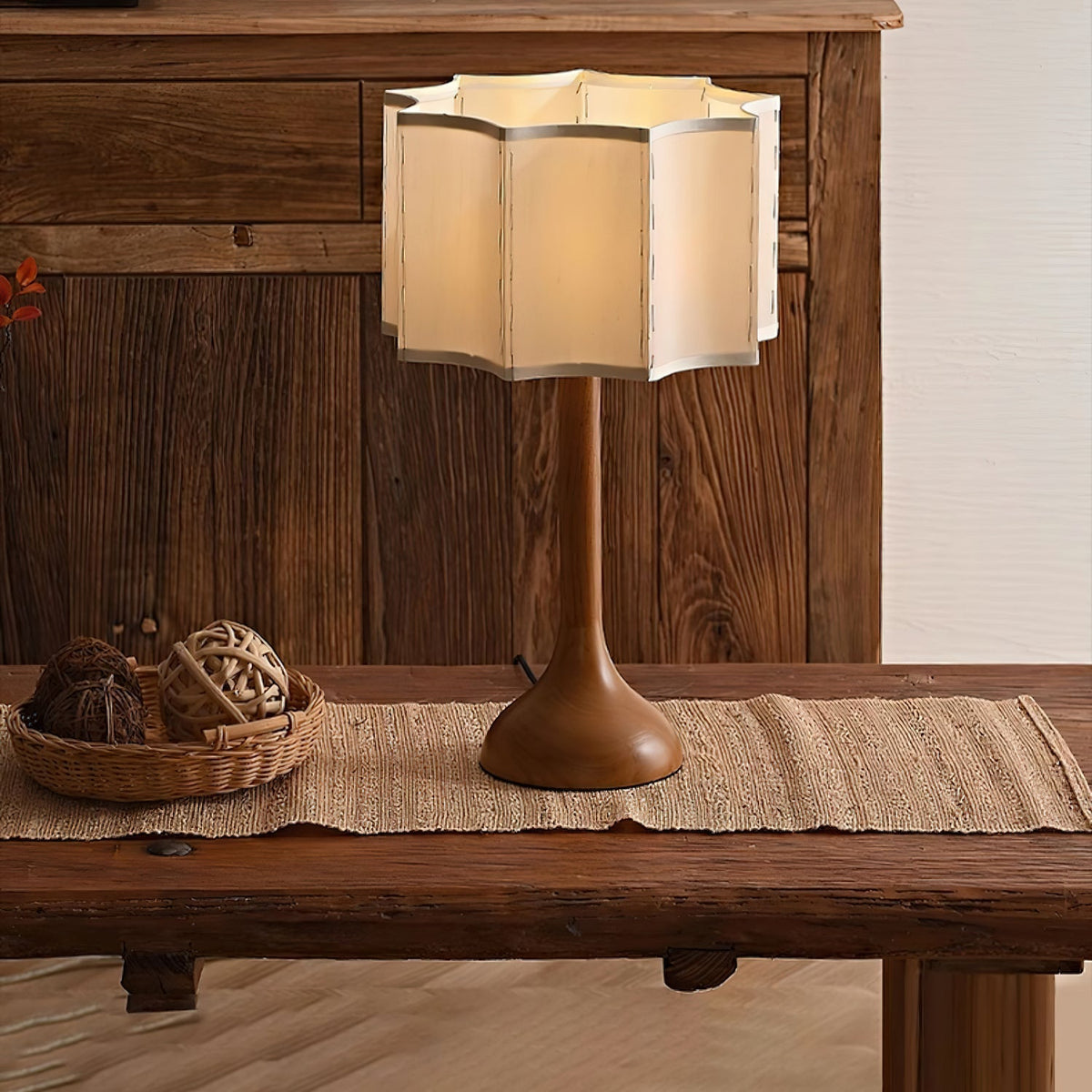 Livenq lámpara de mesa de madera y tejido