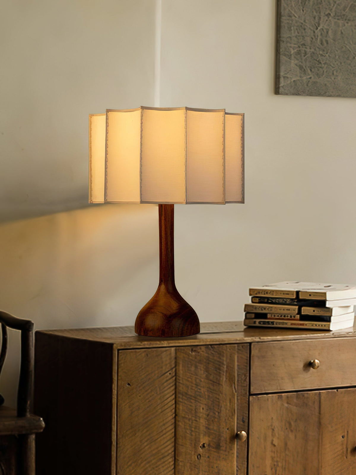 Livenq lámpara de mesa de madera y tejido