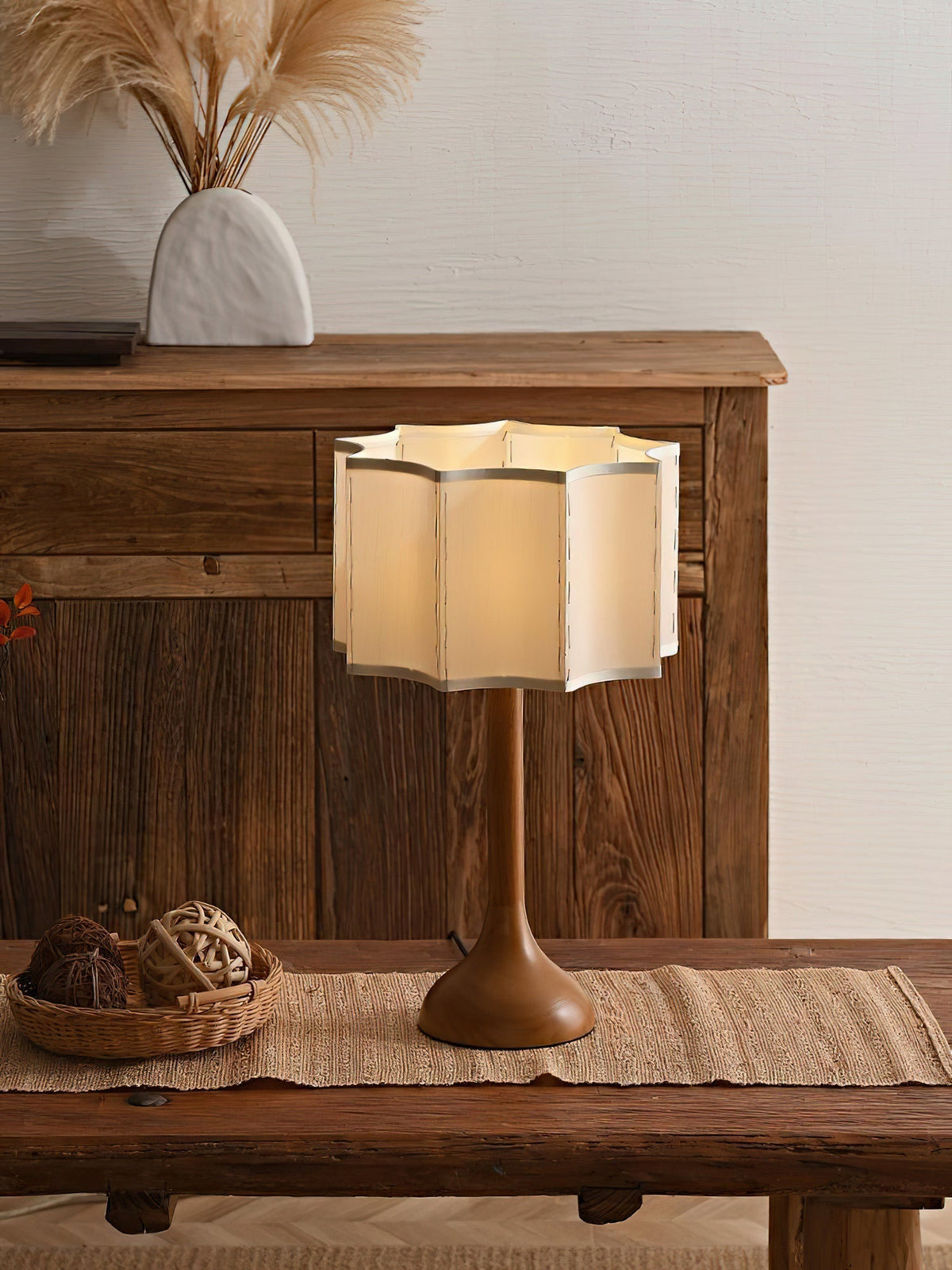 Livenq lámpara de mesa de madera y tejido