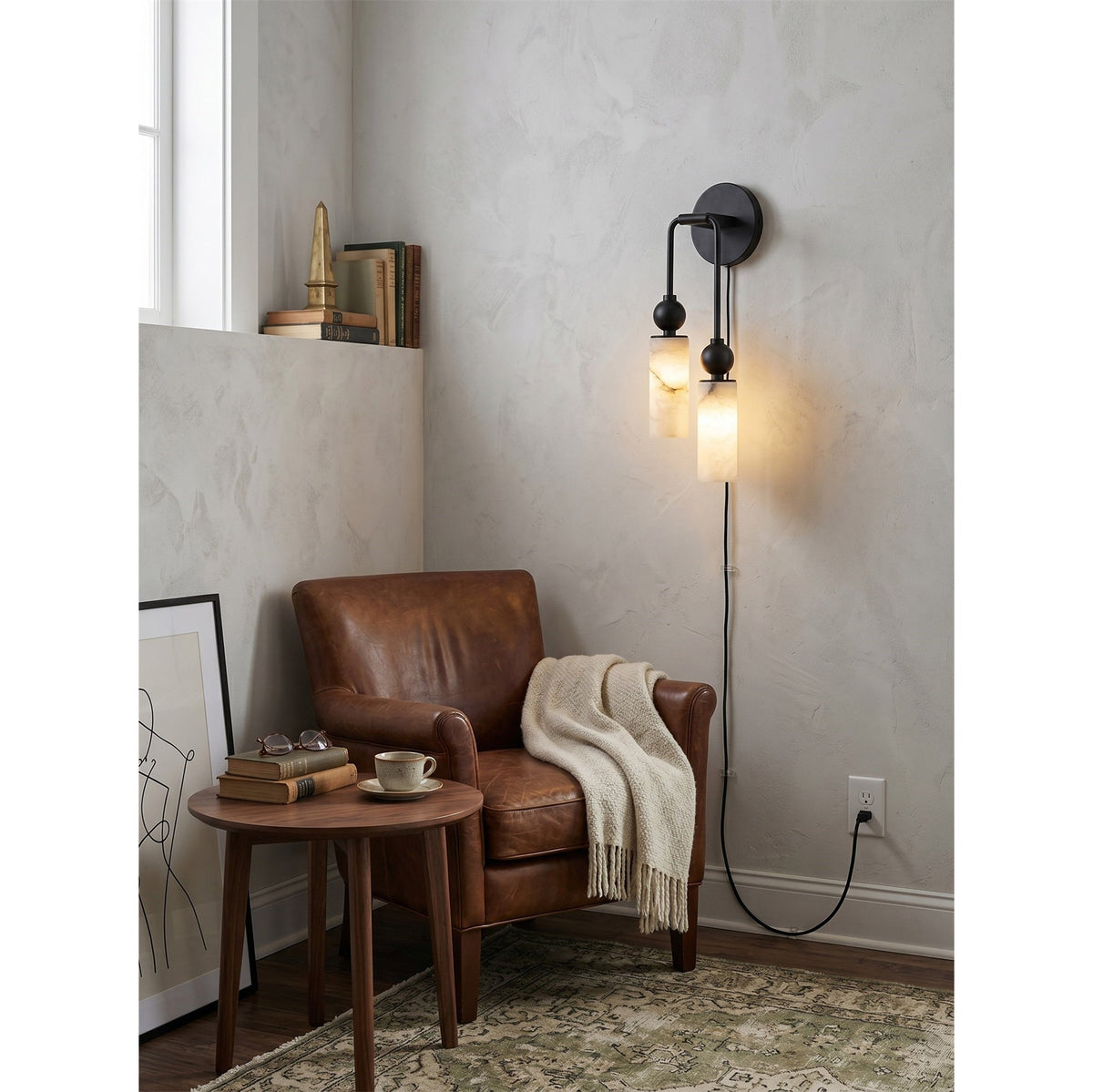 Eiraina aplique de pared en alabastro con enchufe enchufable