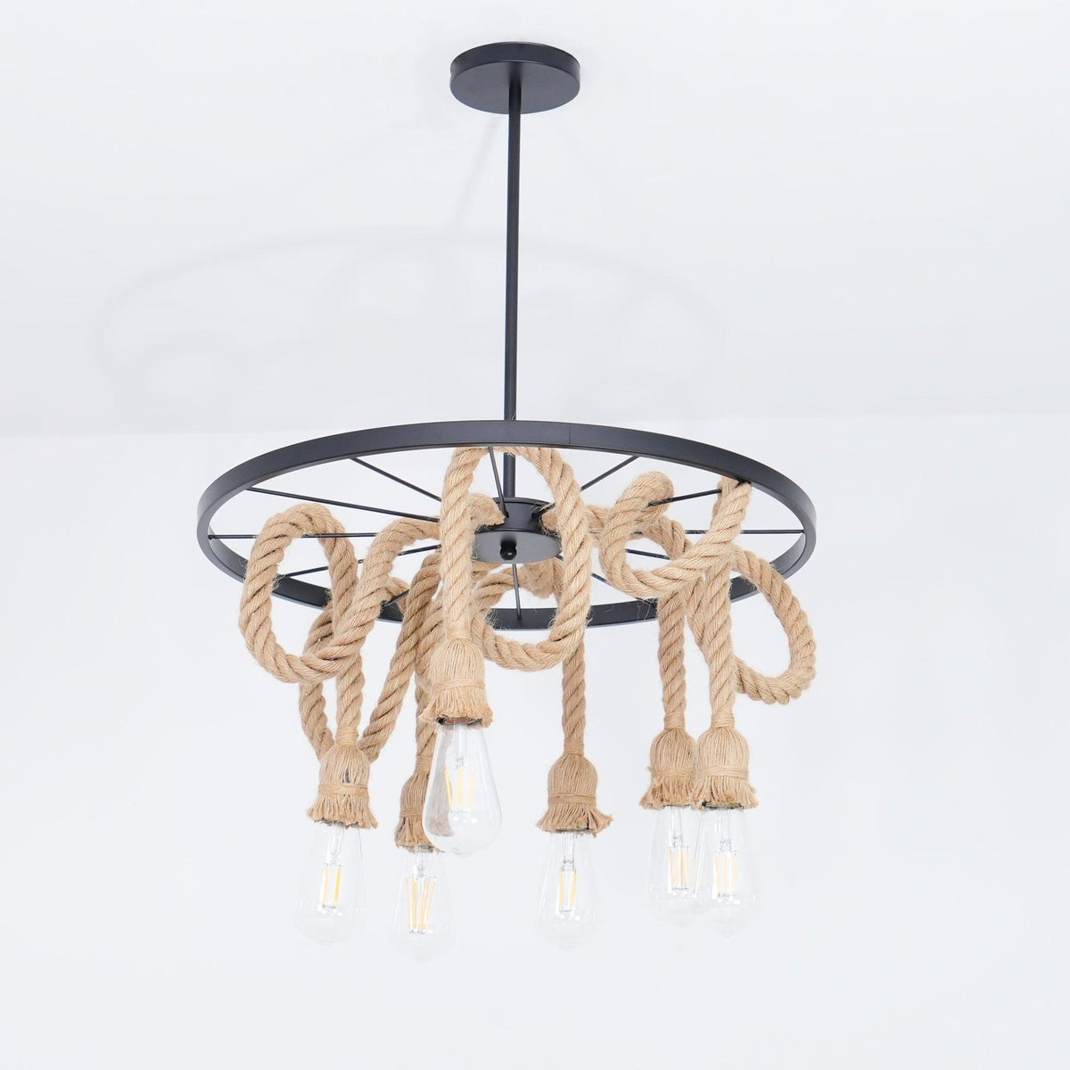 Soluaine lámpara de araña Industrial de Cuerda de Cáñamo con seis cabezas