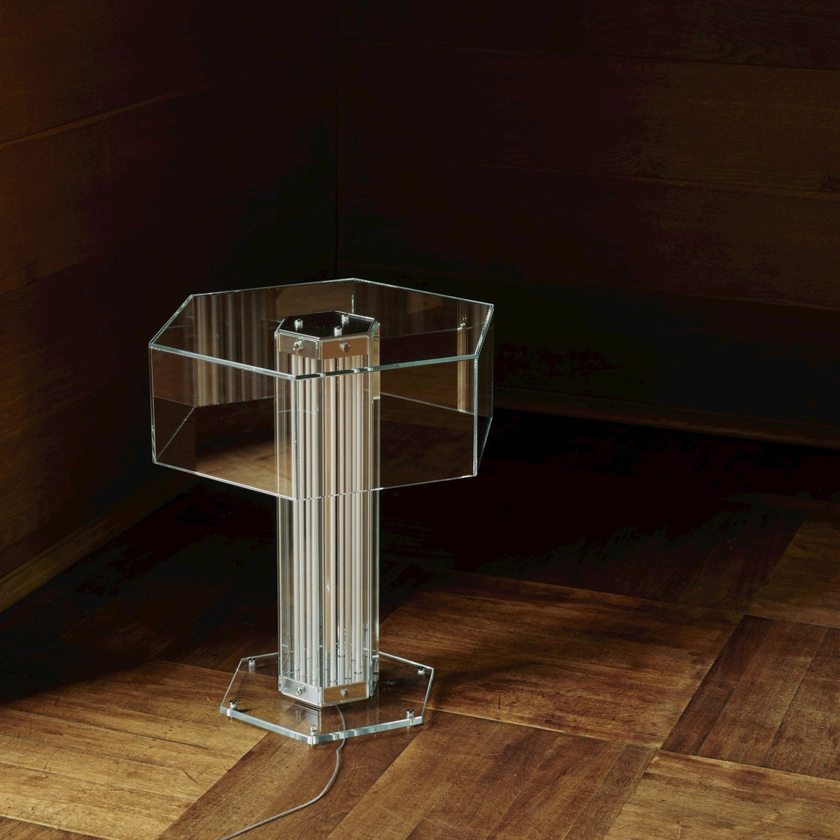 Hexagonal lámpara de mesa de vidrio