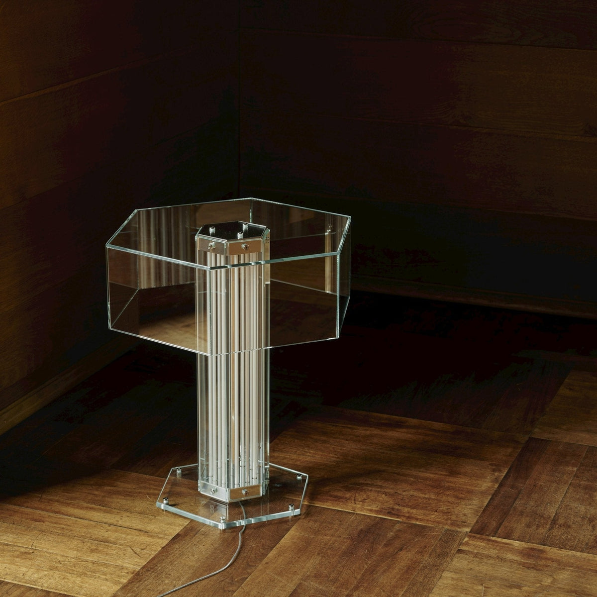 Hexagonal lámpara de mesa de vidrio
